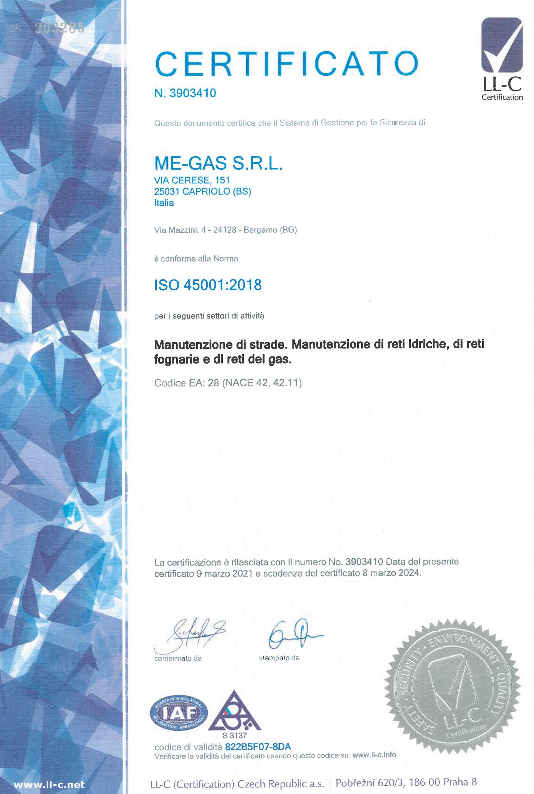 Certificato ISO 45001-2018